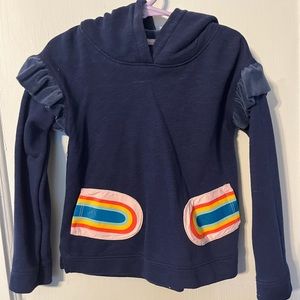 Cat and Jack 5T navy hoody w/rainbows-velour shoulder ruffles-used